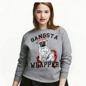 H&M Pug Sweater  Sequin Gangsta Wrapper Christmas